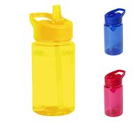 TIENDA EURASIA® Botella de Agua Infantil, 440 ml de Capacidad, con Dosificador, Tapon a Rosca y Asa de Transporte, Bidon de niños para Colegio, Camping, Excursiones, Paseos, Color Amarillo