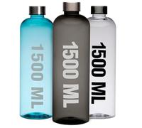 TIENDA EURASIA - Botella para Agua de 1500 ml | Tapa Roscada en Acero Inoxidable | Material: Poliestireno | Botella para Bebidas | Gran Capacidad | Libre de BPA (Gris)