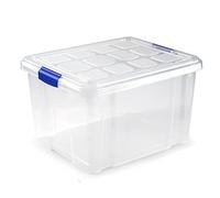 TIENDA EURASIA® Caja de Almacenamiento Multiuso, Cajas Almacenaje de Plastico Transparente con Tapa, Cajas Organizadoras con Cierre a Presion, Almacenaje Apilable (25L, Azul)