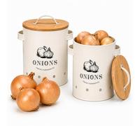 TIENDA EURASIA - Caja para Cebollas con Tapa de Bambú | Cebollero de Cocina | Recipiente de Almacenamiento Ventilado | Para Despensa | 17.5x14x19.5 cm (Crema)