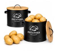 TIENDA EURASIA - Caja para Patatas con Tapa de Bambú | Patatero de Cocina | Recipiente Ventilado para Almacenamiento | Ideal para Despensa | 22.5x28x21.5 cm (Negro)