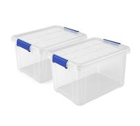 TIENDA EURASIA - Cajas Almacenaje Plastico | Pack de 2 | Plástico PP | Transparente | Con Tapa | Cierres Herméticos Laterales a Presión Color Azul | Medidas 42x36x25 cm (25 Litros)