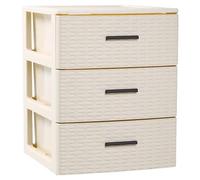 TIENDA EURASIA - Cajonera de Plástico | Diseño Acabado en Mimbre Ratan | Color Marfil | 3 y 4 Alturas | Cajón Extraíble | Comodas y Cajoneras Dormitorio (3 Alturas - 36,5 x 39,5 x 46,5 cm)
