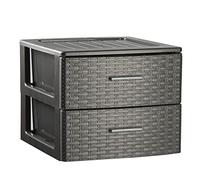 TIENDA EURASIA - Cajonera de Plástico para Habitacion, Armario, Oficina, Garaje, Cajonera Escritorio Sobremesa, Cajones Plastico Almacenaje Antracita, Cajonera Baño Diseño Mimbre (2 Alturas)