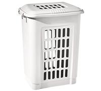 TIENDA EURASIA - Cesta para la Colada de 47 x 34 x 61 cm, Compacta y Robusta con Tapa Abatible y Circulación de Aire, 70 Litros de Capacidad y Bordes Suaves (Blanco)