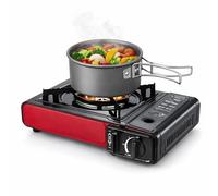 TIENDA EURASIA - Cocina Portátil de Gas Butano | Camping Gas | 28x8x34.5 cm | Negro y Rojo | con Bloqueo de Seguridad | Uso Exterior | Incluye Adaptador