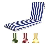 TIENDA EURASIA - Cojín para Tumbona de Jardín, Relleno de Fibra Acolchada, Funda de Tela Lavable con Cremallera, Medida 180x50x5 cm, Diseño de Rayas, Cintas y Capucha de Sujeción (Azul Marino)