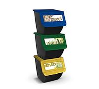 TIENDA EURASIA | Cubos de Basura de Reciclaje con Tapa | Pack 3 Contenedores Apilables de Cocina con Ruedas | Capacidad 36 L | 39 x 39 x 36 cm | Ideal para Organizar Residuos (Negro)