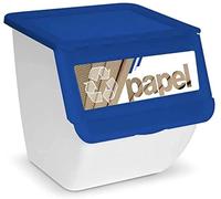 TIENDA EURASIA® Cubos de Basura de Reciclaje para Cocina Apilables. Contenedores de 36L (Papel - Vidrio - Plastico). Medida 39x39x36 cm (Azul Papel)