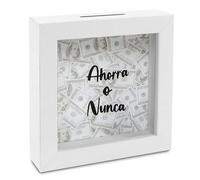 TIENDA EURASIA - Hucha de Madera | Cuadrada | Blanco | Madera y Acrílico Transparente | 11x11x14.5 cm | Huchas Originales (Ahorra o Nunca)