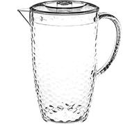 TIENDA EURASIA - Jarra para Agua de Plástico, Imitación Cristal, Diseño en Relieve Moderno con Tapa y Asa, Capacidad 2L, Medida 12,8 x 24 cm