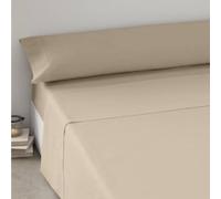 TIENDA EURASIA - Juego Sábana, 3 Piezas Encimera, Bajera y Funda de Almohada, 100% Poliéster, Tejido Suave y Liso, Todas Las Camas y Estaciones (Beige 105cm)