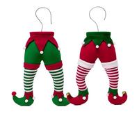 TIENDA EURASIA - Medio Cuerpo de Elfo Navidad | Pack 2 Uds | Medidas 30x33 cm | Algodón y Fieltro | Color Rojo, Verde y Blanco | Decoración Elfo para Arbol de Navidad