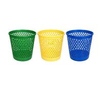 TIENDA EURASIA - Pack 3 Papeleras de Plástico | Amarillo, Azul y Verde | Material Reciclable | Medidas 28x29 cm | Diseño Moderno Hueco | Papelera Escritorio