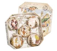 TIENDA EURASIA - Pack 5 Bolas de Navidad en Caja de Regalo | Diseños Navideños Originales | Bola de Navidad con Cinta Decorada 7,5 cm Diámetro | Pack Regalo (112367 - Feliz Navidad)