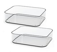 TIENDA EURASIA - Pack de 2 Bandejas Organizadoras, Caja Organizadora Transparente, Organizadores Apilables, Caja Almacenaje Plastico Transparente para Cajones, Baño, Cocina (18 x 14 x 5 cm)