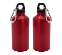 TIENDA EURASIA® Pack de 2 Botellas de Agua en Aluminio de 400 ml, con Tapón de Seguridad y Mosqueton Metalico de Transporte, Cantimplora para Camping, Gimnasio, Trabajo, Color Rojo