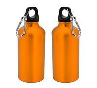 TIENDA EURASIA® Pack de 2 Botellas de Agua en Aluminio de 400 ml, con Tapón de Seguridad y Mosqueton Metalico de Transporte, Cantimplora para Camping, Gimnasio, Trabajo, Color Naranja