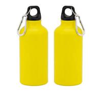 TIENDA EURASIA® Pack de 2 Botellas de Agua en Aluminio de 400 ml, con Tapón de Seguridad y Mosqueton Metalico de Transporte, Cantimplora para Camping, Gimnasio, Trabajo, Color Amarillo