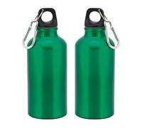 TIENDA EURASIA® Pack de 2 Botellas de Agua en Aluminio de 400 ml, con Tapón de Seguridad y Mosqueton Metalico de Transporte, Cantimplora para Camping, Gimnasio, Trabajo, Color Verde