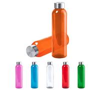 TIENDA EURASIA® Pack de 2 Botellas de Agua Transparente, 500 ml, Cuerpo de Cristal y Tapon a Rosca de Acero Inoxidable, Bidon para Camping, Gimnasio, Oficina, Botella Resistente, Color Naranja