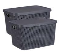 TIENDA EURASIA - Pack de 2 Cajas Organizadoras con Tapa, Cajas Almacenaje de Plastico, Cajas Almacenaje Decorativas, Diseño Transpirable (19 litros, Antracita)