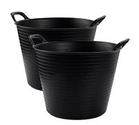 TIENDA EURASIA - Pack de 2 Capazos de Plastico Flexible Negro, Gran Durabilidad y Resistencia, Capazo Grande para Jardin, Obra, Agricultura, Cubo Profesional (42L)