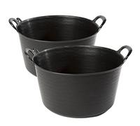 TIENDA EURASIA - Pack de 2 Capazos de Plastico Flexible Negro, Gran Durabilidad y Resistencia, Capazo Grande para Jardin, Obra, Agricultura, Cubo Profesional (25L)