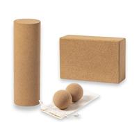 TIENDA EURASIA - Pack de Accesorios para Yoga, Incluye Rodillo de Masaje Muscular, Set de Bolas y Bloque de Yoga, Fabricados en Resistente Corcho Natural
