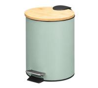 TIENDA EURASIA - Papelera Baño | Metal + Tapa de Bambú | Capacidad 3L | Medidas 17x21x23.5 cm y Cubo Interior 16.8x16.8x18.2 | con Pedal (Verde Menta)