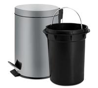 TIENDA EURASIA - Papelera de Baño con Pedal, Papelera Oficina con Cubo Extraible, Papelera Escritorio Fabricada en Acero Inoxidable, Papelera de 3l, Cubo de Basura de ø17 x 25 cm (Gris Claro)