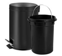 TIENDA EURASIA - Papelera de Baño con Pedal, Papelera Oficina con Cubo Extraible, Papelera Escritorio Fabricada en Acero Inoxidable, Papelera de 3l, Cubo de Basura de ø17 x 25 cm (Negro)