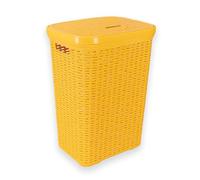 TIENDA EURASIA - Pongotodo | Cesto con Tapa | Cubo para la Colada | Capacidad: 60 Litros | Cesta para Ropa Sucia | 34 x 43 x 63 cm (Amarillo)