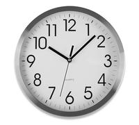 TIENDA EURASIA - Reloj de Pared, Redondo, Aluminio, Blanco y Plateado, Distintos Tamaños, Silencioso, Pantalla Analógica, Funciona con Baterías, para la Cocina, Salón o Comedor (25 cm)