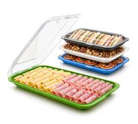 TIENDA EURASIA - Set 4 Fiambreras Herméticas | 1.2 L | 25x17x6 cm | Cierre Seguro | Apilables | Aptas para Lavavajillas | Recipientes para Alimentos | Colores Surtidos