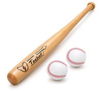 TIENDA EURASIA - Set de Bate de Béisbol de Madera Maciza 75 cm con 2 Pelotas | Pelotas de 7 cm de Diámetro | Bate Marrón y Pelotas Blancas y Rojas | Juego y Deporte al Aire Libre