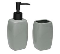 TIENDA EURASIA - Set Jabonera y Portacepillos | Material Cerámica y Plástico | Medidas 5x4.5x17 cm | Jabonera Baño | Vaso Cepillo de Dientes Baño (Gris)