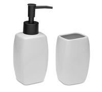 TIENDA EURASIA - Set Jabonera y Portacepillos | Material Cerámica y Plástico | Medidas 5x4.5x17 cm | Jabonera Baño | Vaso Cepillo de Dientes Baño (Blanco)