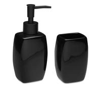 TIENDA EURASIA - Set Jabonera y Portacepillos | Material Cerámica y Plástico | Medidas 5x4.5x17 cm | Jabonera Baño | Vaso Cepillo de Dientes Baño (Negro)