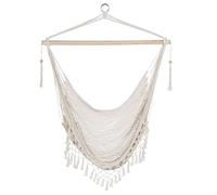 TIENDA EURASIA - Silla Colgante de Jardín | Material Tejido de Cuerda de Algodón Hilado Suave y Barra de Madera de Bambú | Color Blanco Roto | Asiento Ancho de Encaje | 100x180 cm