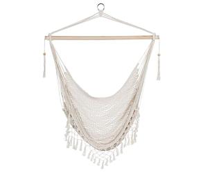 TIENDA EURASIA - Silla Colgante de Jardín | Material Tejido de Cuerda de Algodón Hilado Suave y Barra de Madera de Bambú | Color Blanco Roto | Asiento Ancho de Encaje | 100x180 cm