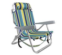 TIENDA EURASIA - Silla de Playa Plegable | 61x28x85.5 cm | Rayas Multicolor | Sistema de Transporte Tipo Mochila | Aluminio y Textileno | 4 Posiciones | Cojín reposacabezas | 2 Bolsas con Cremallera