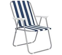 TIENDA EURASIA® Silla de Playa Plegable con Reposabrazos - Estructura de Acero Resistente - Asiento de Lona Impermeable - Estampado a Rayas - 75 x 53 x 43 cm - Ideal para Playa o Camping (Blue)