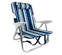 TIENDA EURASIA - Silla Playa Plegable | 61x28x85.5 cm | Estampado Rayas Azul y Verde Agua Pastel | Reclinable 4 Posiciones | Aluminio y Textileno | Transporte Tipo Mochila | Cojín Reposacabezas