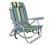 TIENDA EURASIA - Silla Playa Plegable | 61x28x85.5 cm | Rayas a Color | Reclinable 4 Posiciones | Aluminio y Textileno | Transporte Tipo Mochila | Cojín Reposacabezas | 2 Bolsas con Cremallera