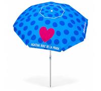 TIENDA EURASIA - Sombrilla de Playa Grande Agatha Ruiz de la Prada | Protección UV UPF40 | Mástil de Acero Regulable e Inclinable | Tela Impermeable | Varillas de Fibra de Vidrio (Azul Corazón 180 cm)