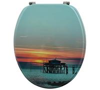 TIENDA EURASIA - Tapa WC Universal Semidura con Estampación de Madera de Densidad Media, Bisagras de Acero, 43,5 x 37,5 cm (Sunset)