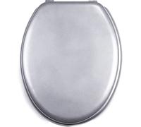 TIENDA EURASIA - Tapa WC Universal, Tapa de WC de Madera Color Plata, Tapadera de WC con Bisagras de Acero INOX, Tapa WC Medida 43,5 x 37,5 cm