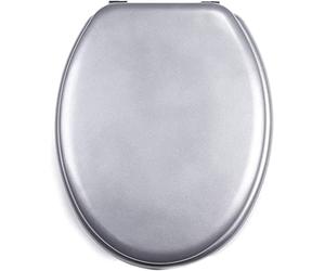 TIENDA EURASIA - Tapa WC Universal, Tapa de WC de Madera Color Plata, Tapadera de WC con Bisagras de Acero INOX, Tapa WC Medida 43,5 x 37,5 cm