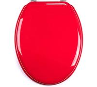 TIENDA EURASIA - Tapa WC Universal, Tapa de WC de Madera Color Rojo, Tapadera de WC con Bisagras de Acero INOX, Tapa WC Medida 43,5 x 37,5 cm
